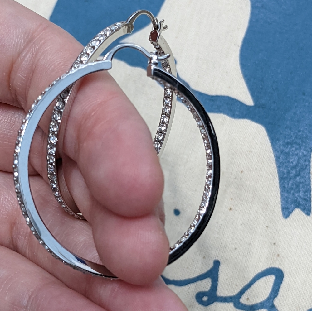 Chloe + Isabel Crystal Pave Hoop Earrings Silver